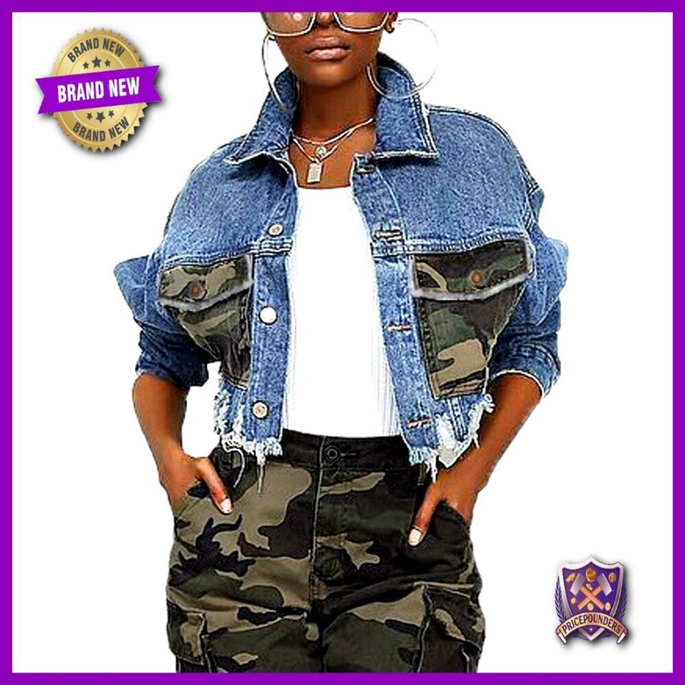 Distressed Denim Trucker Jacket Long Sleeve Fray Hem Tassels Casual Retro